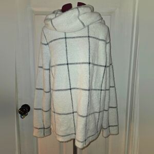 J. Jill White Chunky Plaid Cozy Women's Sweater With Detachable Scarf